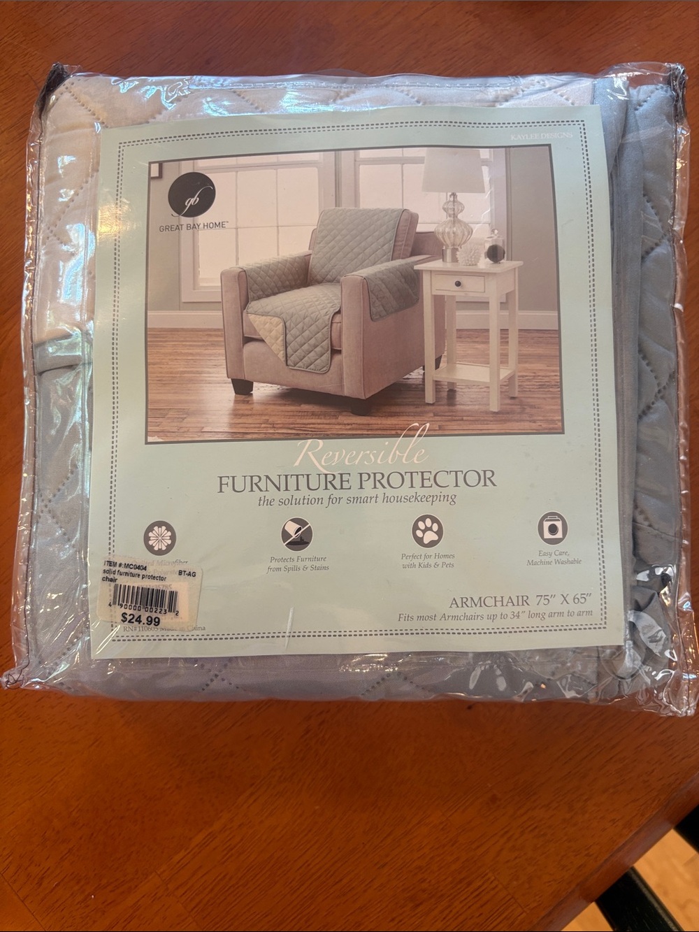 Great Bay Home Quilted Reversible Armchair Protector - Light Gray